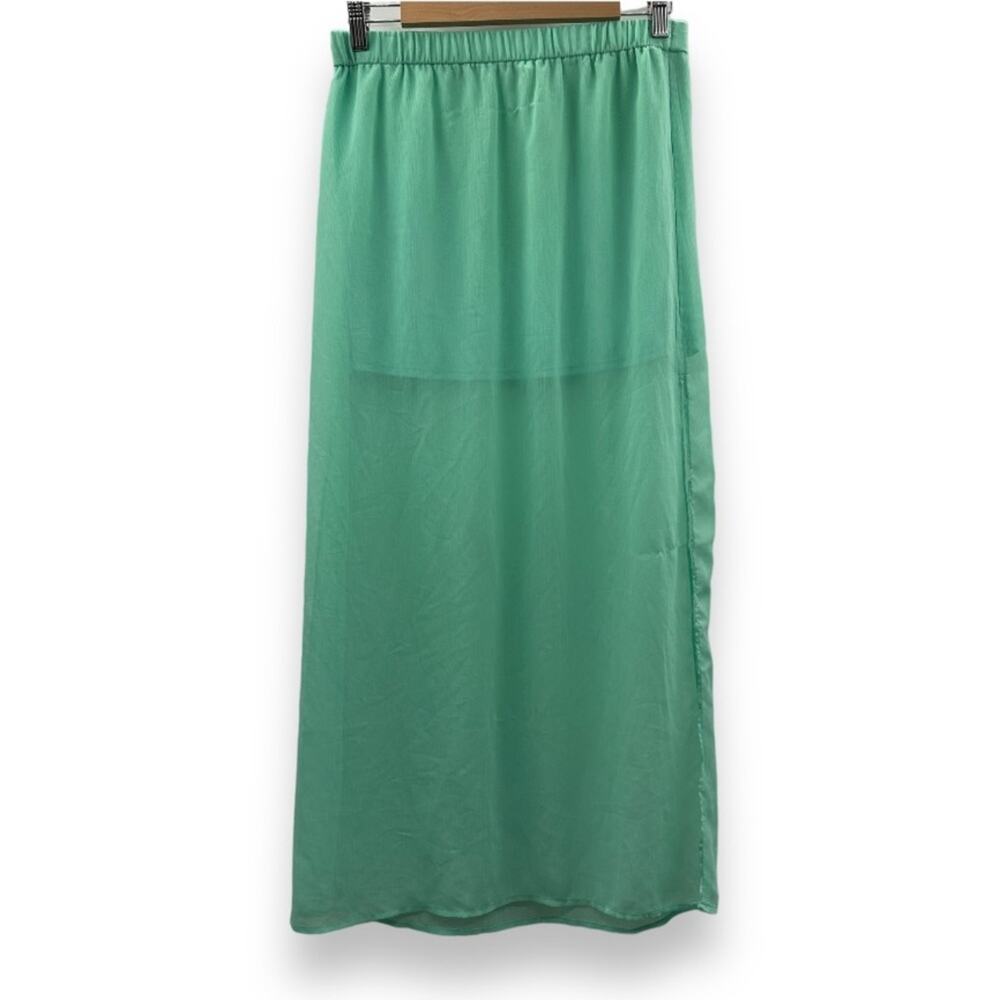 Express Light Blue Aqua Sheer Overlay Pull-On Maxi Skirt Size S